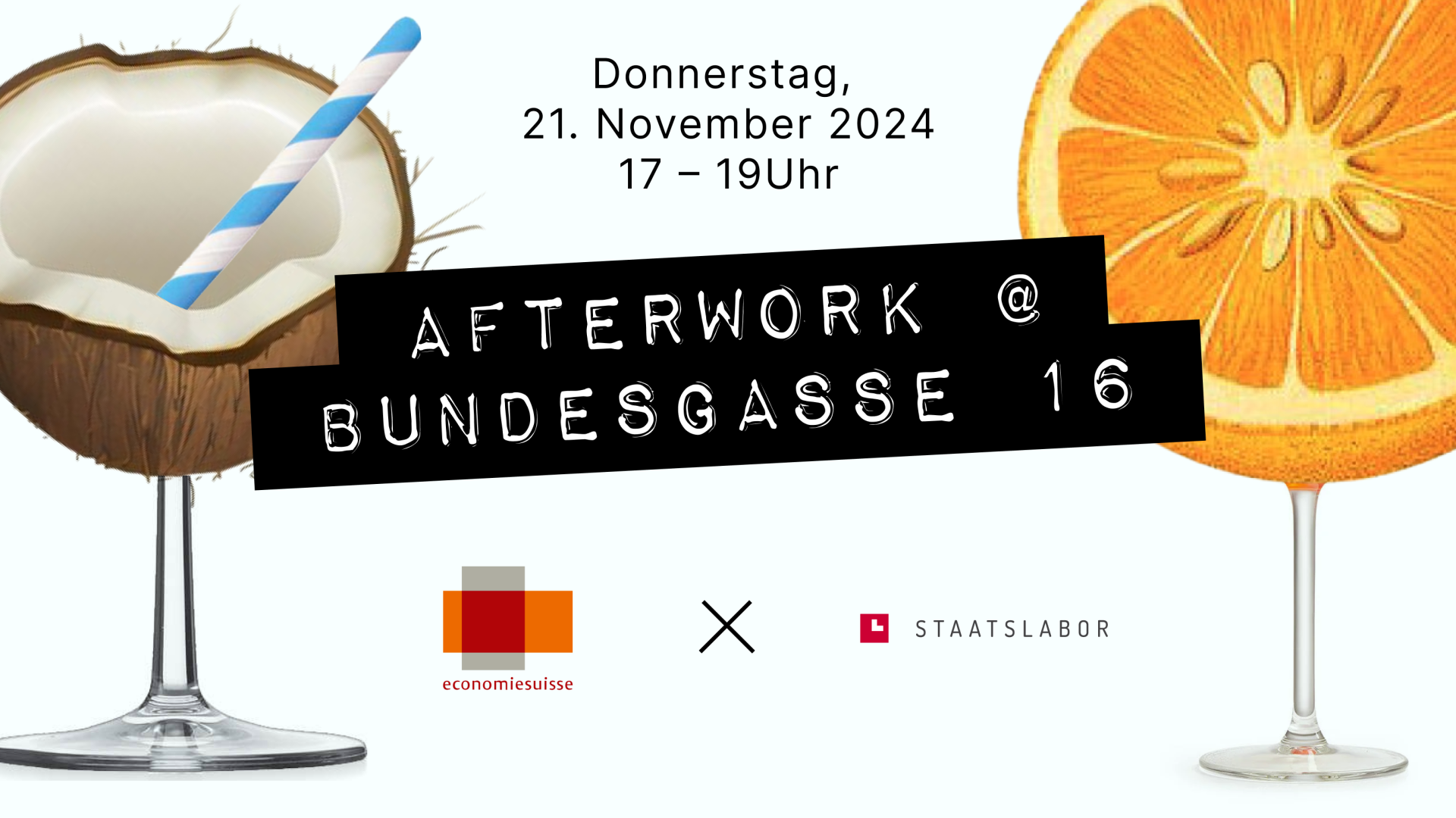 Flyer zum Afterwork-Event mit Economiesuisse am 21. November 2024 